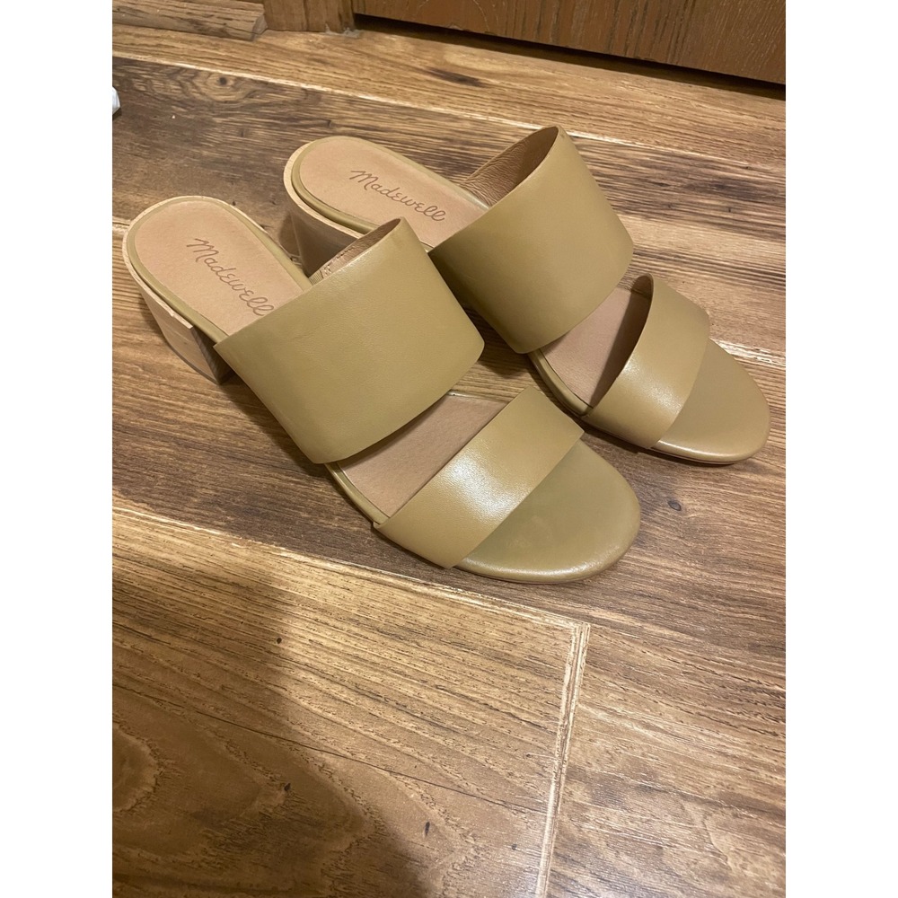 Madewell The Harper Mule English Saddle Leather Block Heel‎ Slide Sandals H6711